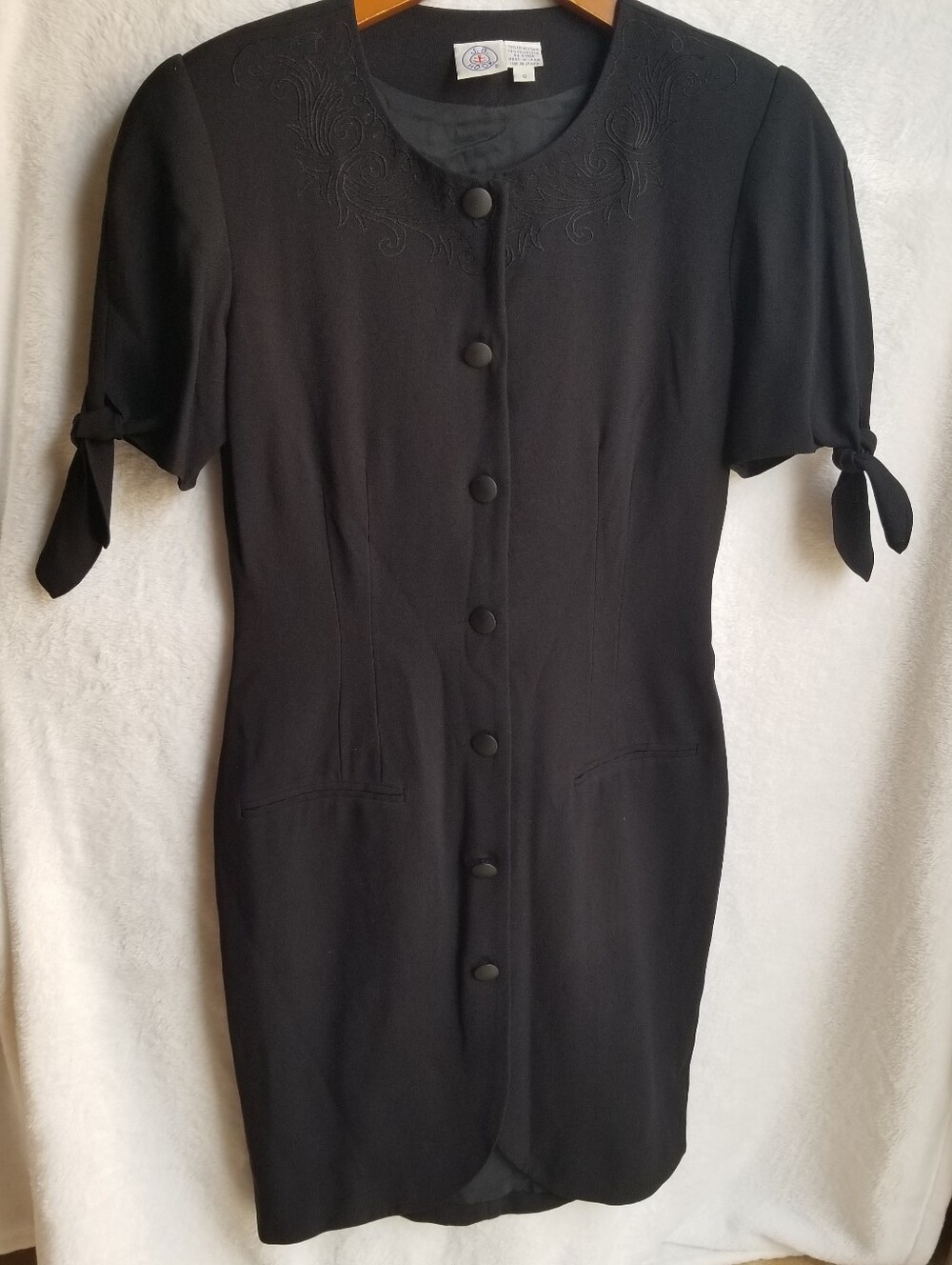 J.G. Hook Vintage Womens Dress Black Button Front Short Sleeve Shoulder Pads - Picture 3 of 16